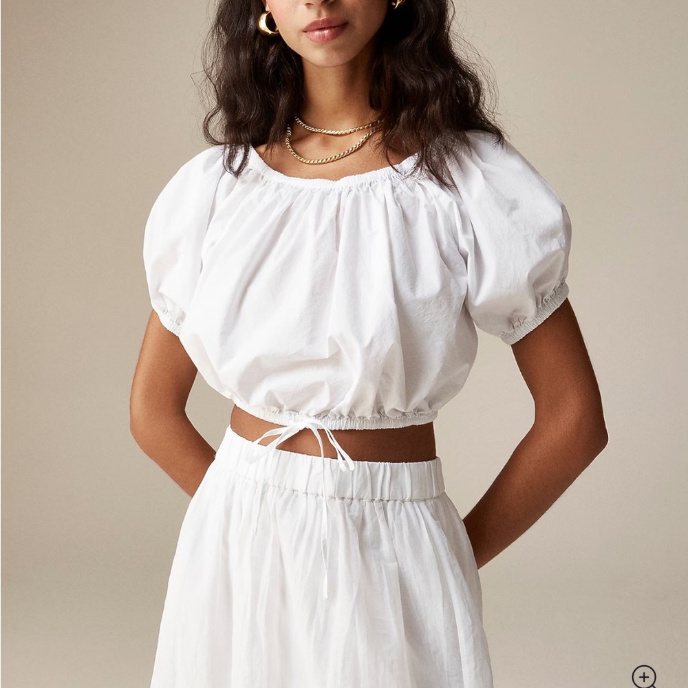 J. Crew White Puff Sleeve Crop Top